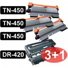 BROTHER 3-TONER TN450 CARTRIDGES AND 1- DRUM DR420 COMPATIBLE